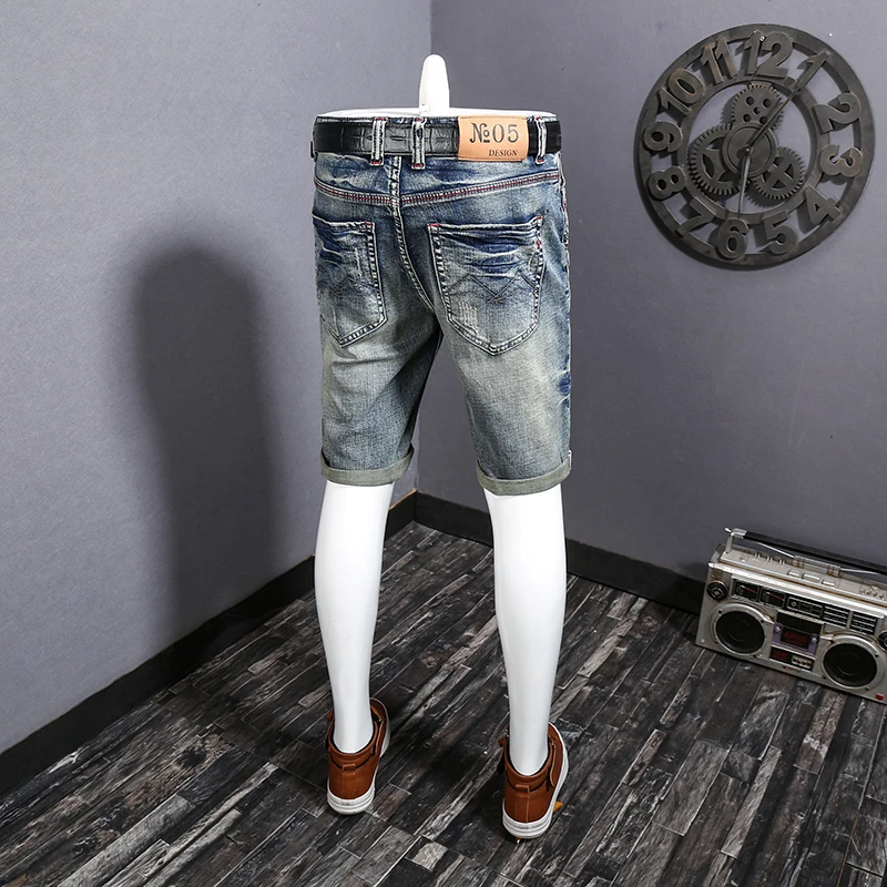 

Denim Shorts for Men2024Summer New Thin-Style Blue Retro Nostalgic Straight Slim Fit Fashion Haulage Motor Fifth Pants