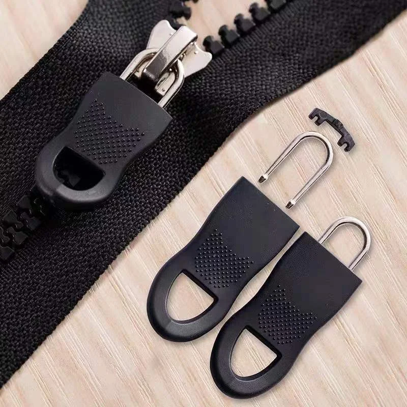 10 Pcs Detachable Slider Pull Tabs Rubber Metal Zipper Heads Replaceable Tab Bag Zipper Accessories Connector Clothing Sewing