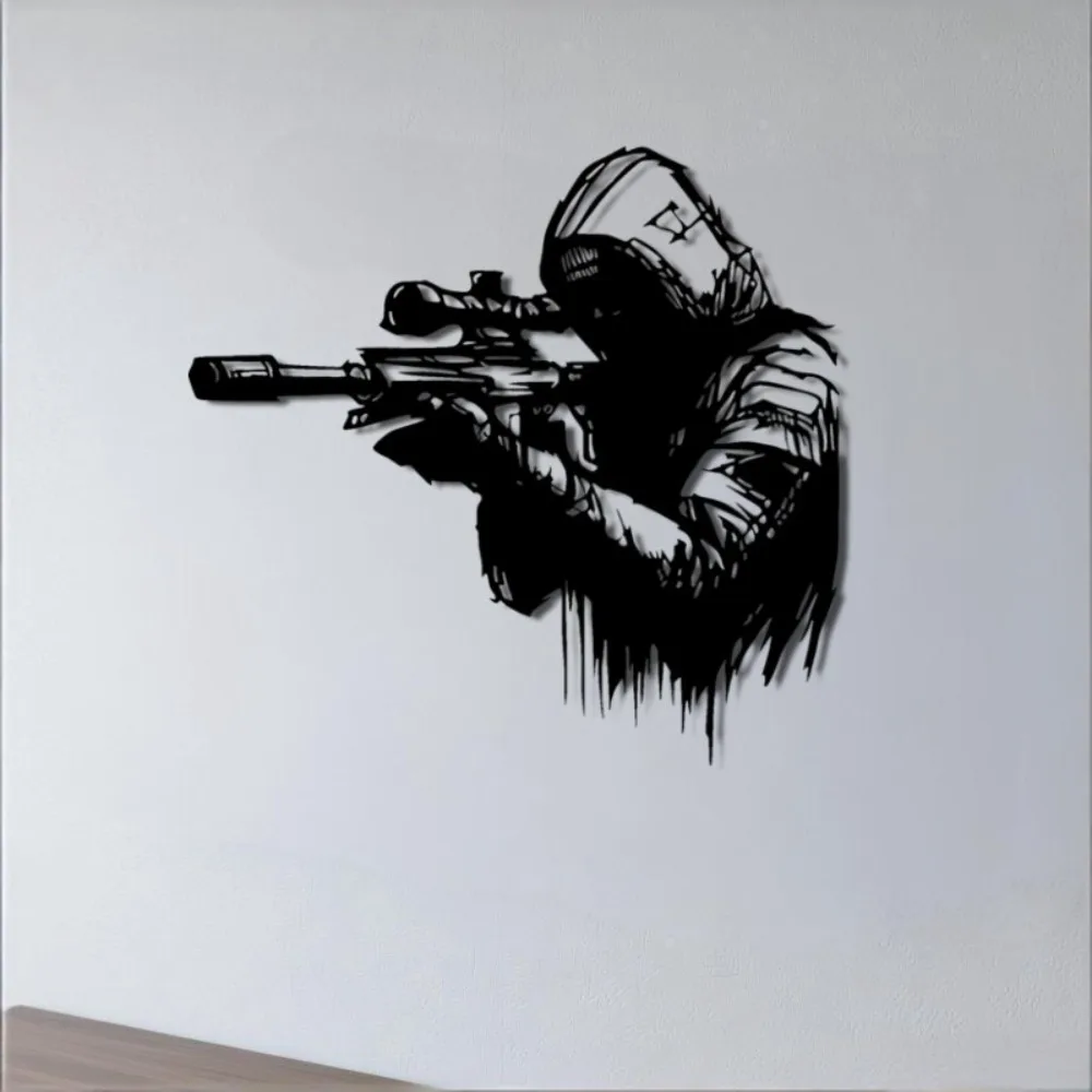 CIFBUY Metal Wall Art Sniper Silhouette Tactical Gamer Decor Carved Iron Hanging Sculpture Man Cave Game Room Ornament