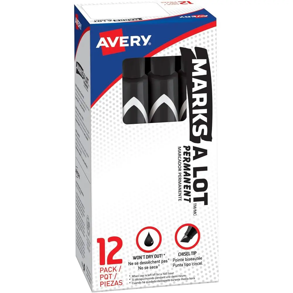 

Bulk Set of 12 Thick Chisel Tip Black Permanent Markers for Fabric and Desk Work