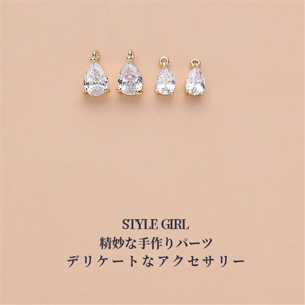 Ciondolo goccia d'acqua con zirconi intarsiati in oro 14 carati Piccolo ciondolo fatto a mano Bracciale fai da te Collana Accessori materiali per gioielli L386