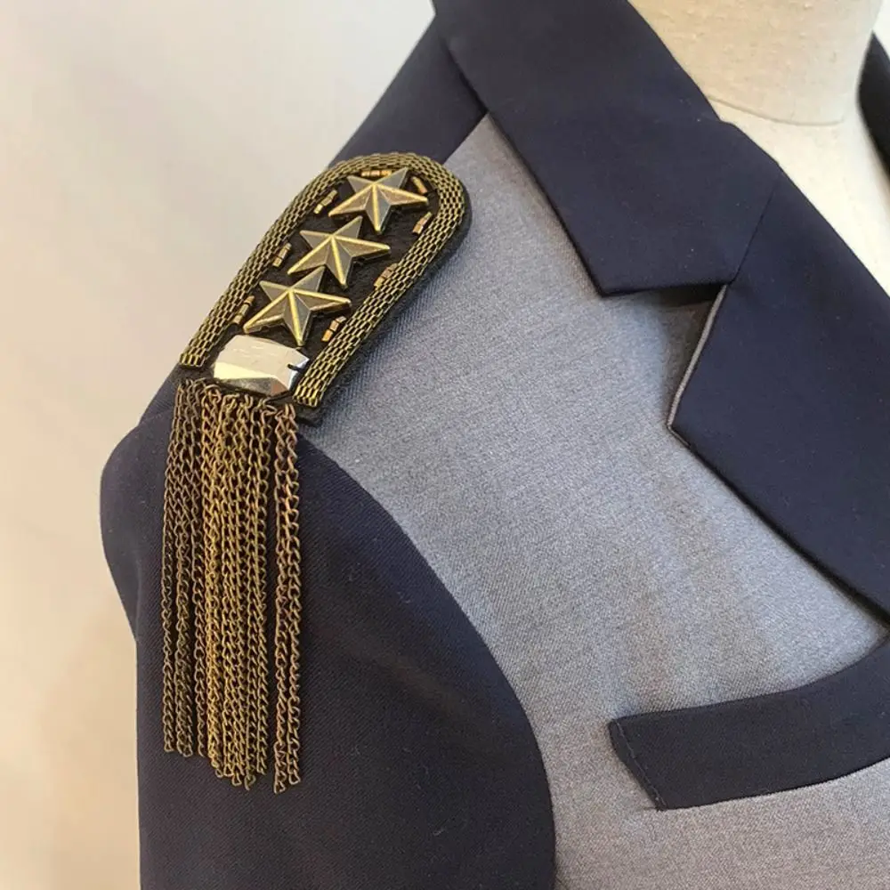 Classical Epaulet Tassel Chain Shoulder Board Punk Brooch Star Shoulder Flash Breastpin Pin Epaulette Gift