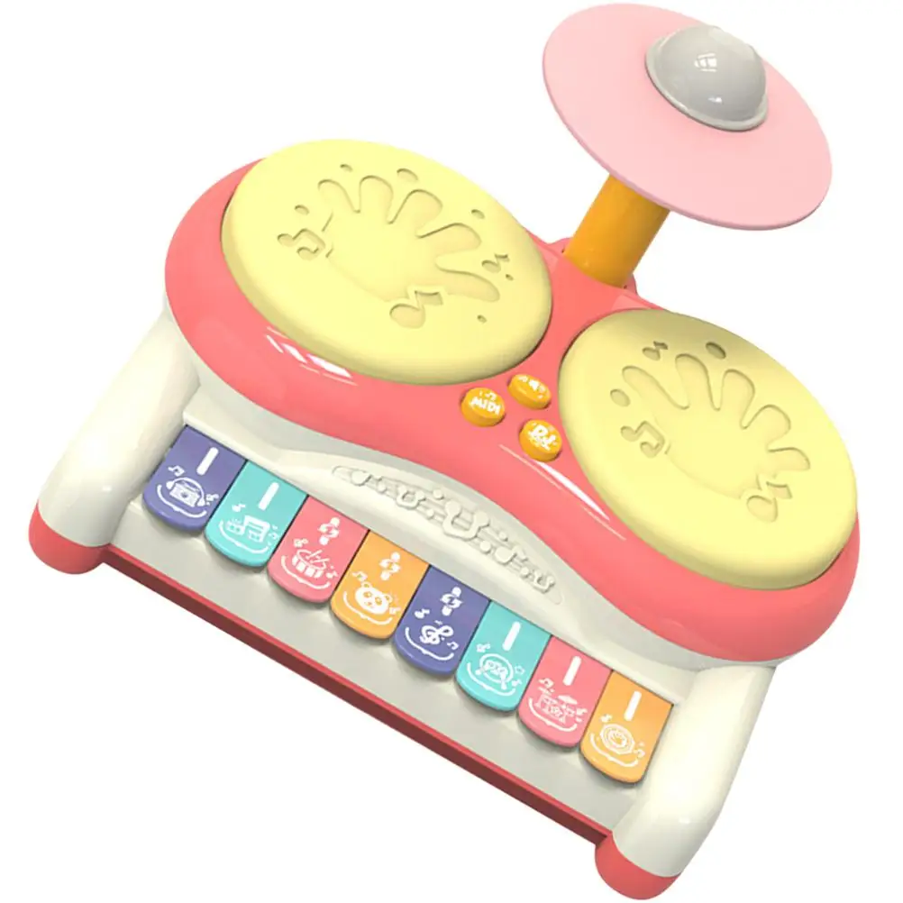 Multifunctional Drum Instrument Toys Light Kids Educational Percussion Music Toy Portable Keyboard Pink
