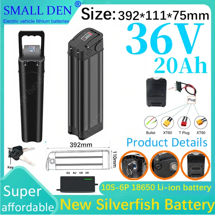 

Silver Fish 36V20Ah 18650 10S6P Lithium battery pack For 250W-1000W Folding E-two wheeler Handheld+3A Charger