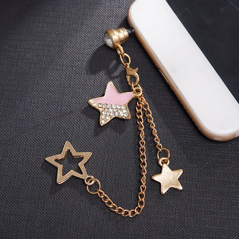 Cute Star Anti Dust Plug Pendant Chain 3.5mm Universal Mobile Phone Earphones Jack Dustproof Cover Stopper Cap For Smartphone