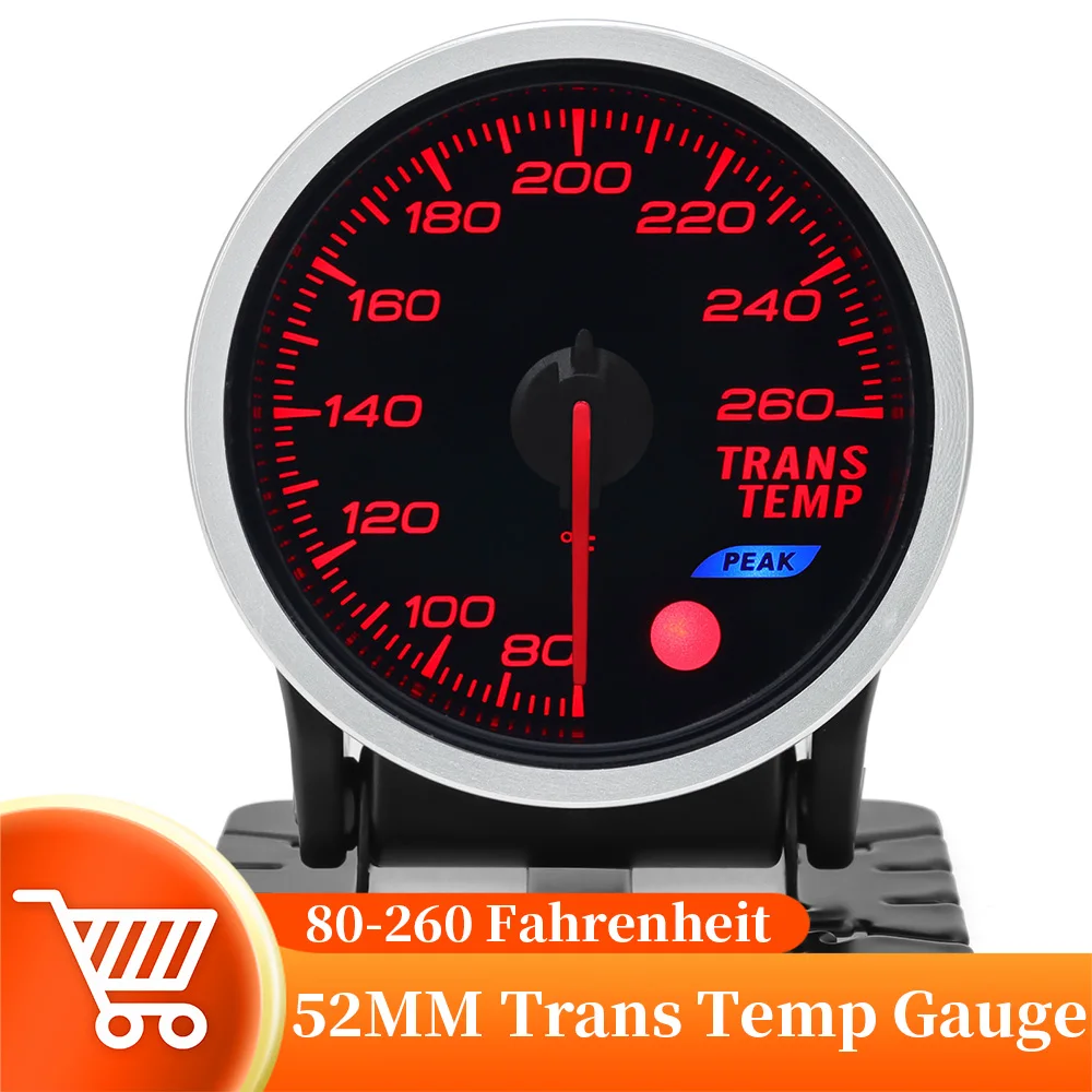 52MM Trans Temprature Gauge 80-260 Fahrenheit Smoke Lens 7 Color Backlight Trans Temperature Meter For 12V Gasoline Vehicle