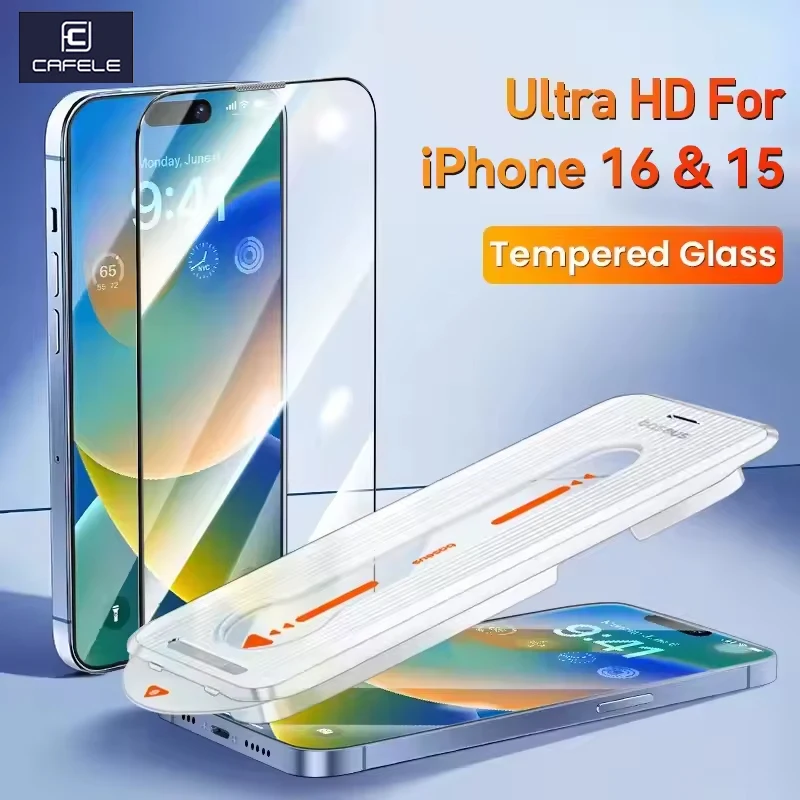 

CAFELE Easy Installation Dust Free Screen Protector for iPhone 15 14 13 12 Pro Max Plus Tempered Glass Anti-scratch Film