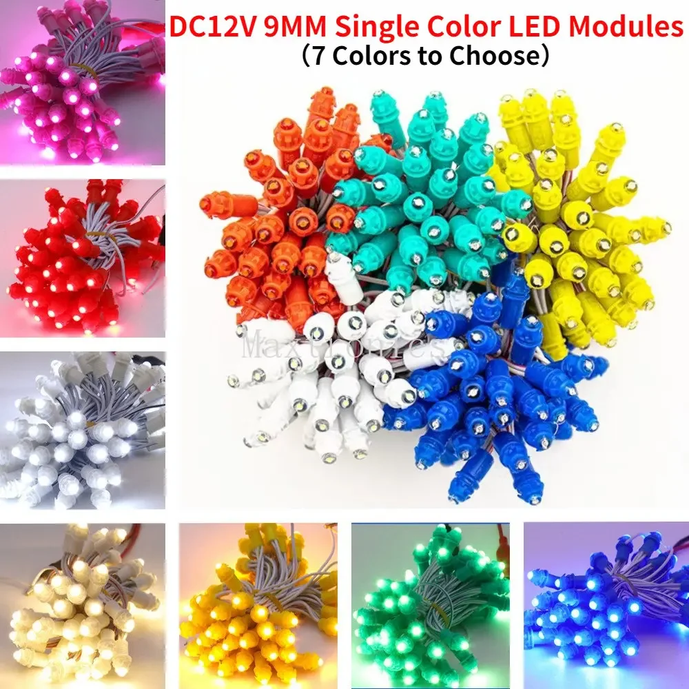 1000pcs DC12V 9MM moduły LED wodoodporny pojedynczy kolor oświetlenie pikselowe Led czerwony/zielony/niebieski/żółty/biały/ciepły biały do dekoracji