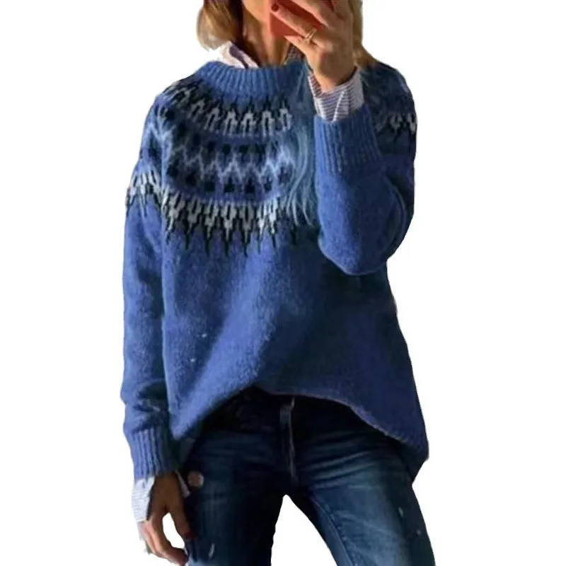 Jersey de Cuello medio alto para mujer, suéter de manga larga con flecos geométricos en contraste, Tops elegantes de punto, Otoño e Invierno