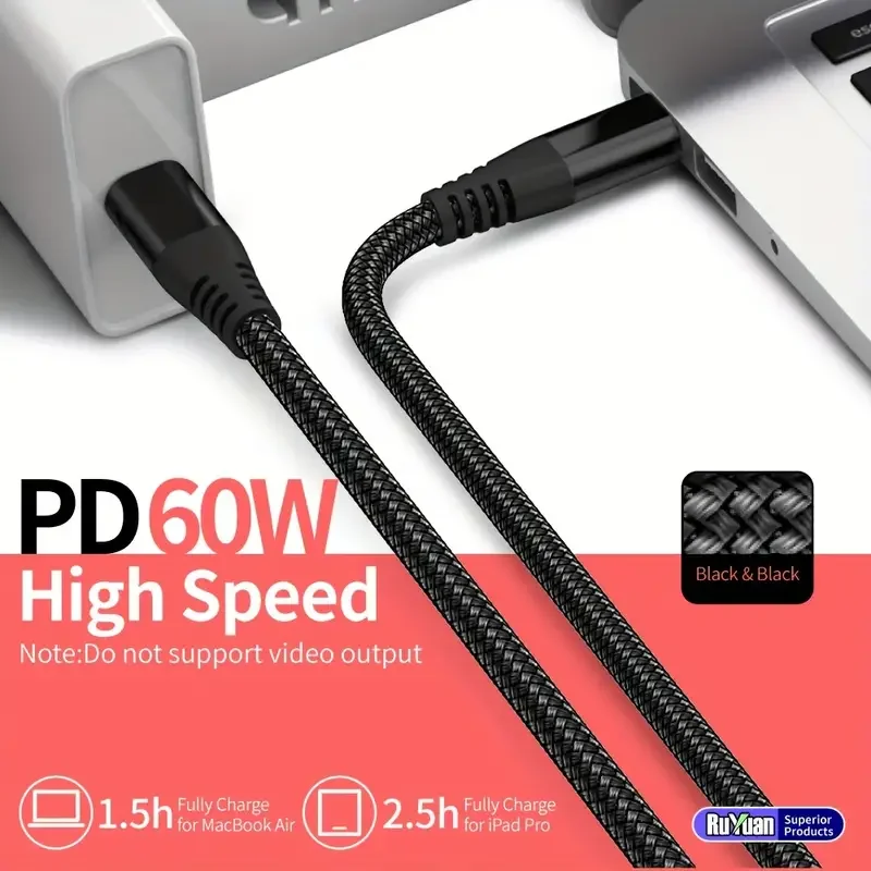 LAIHONEN Type C 60W Fast charging cable for iPhone for iPad for Samsung  Xiaomi Redmi Huawei OPPO 10ft Extend thedata