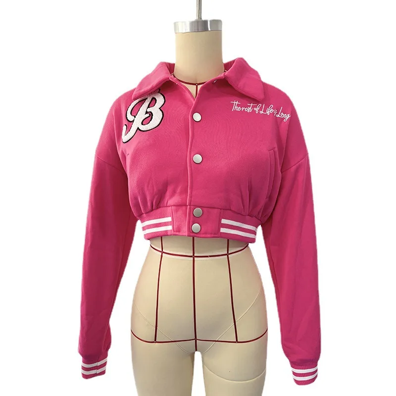 Short Style Baseball Coat with Letter School Jacket For Women