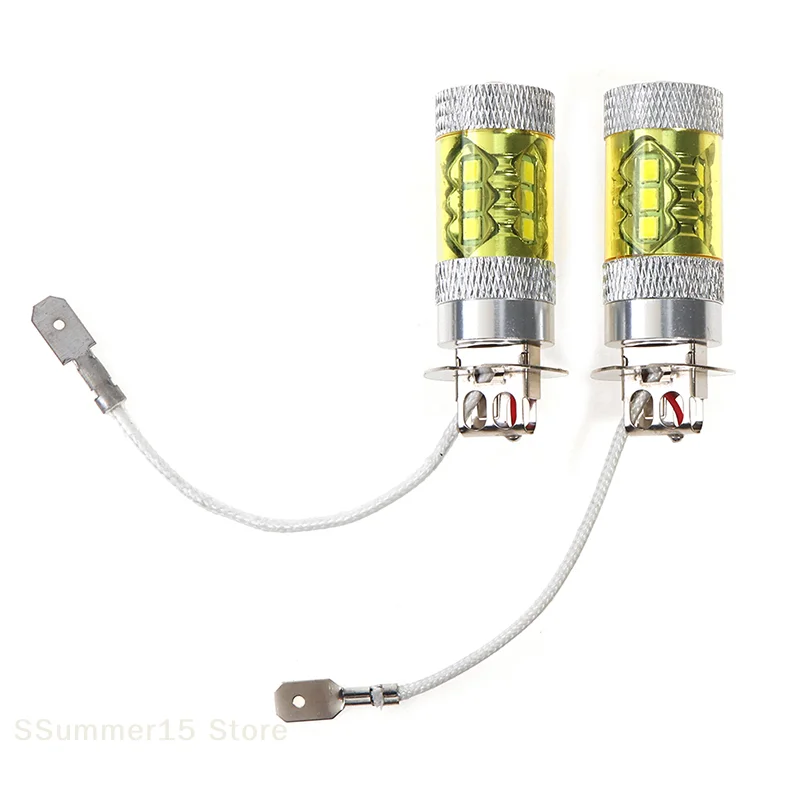【R】2pcs LED Fog Lights 12-24V H3 80W 16 SMD LED Car Fog Light Yellow High Power