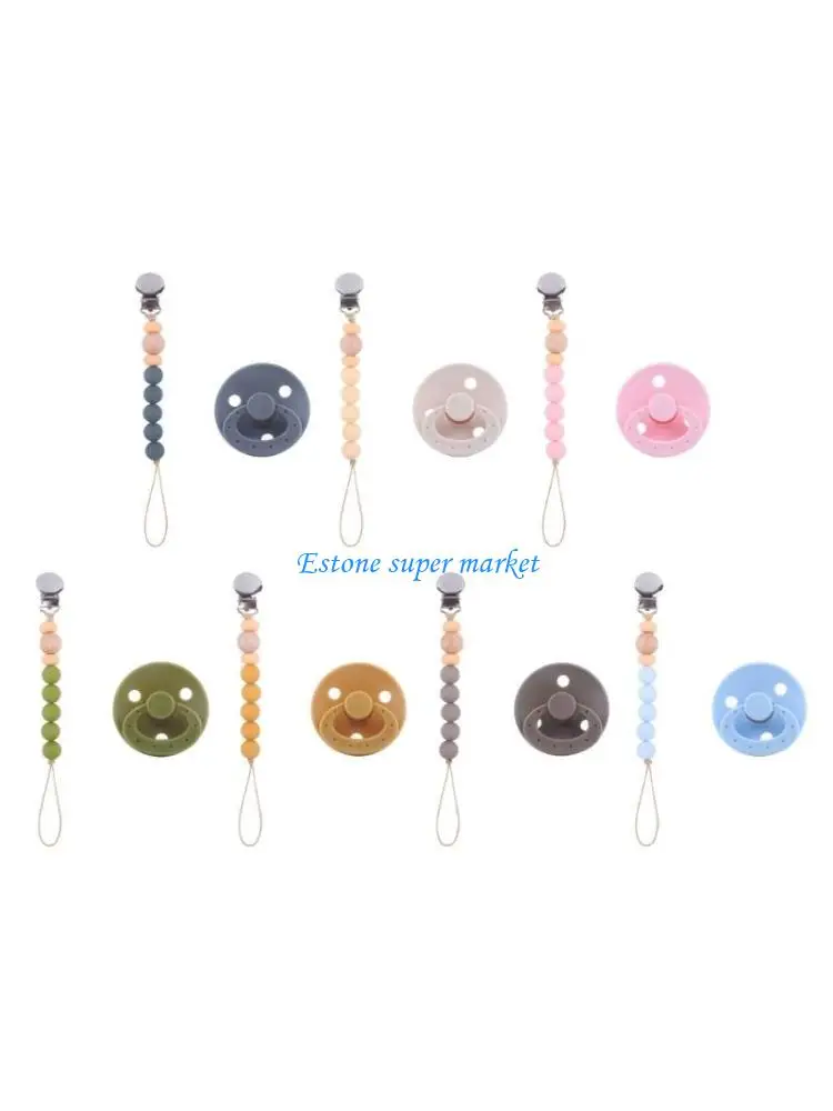 090B Pacifier Clip for Girl Babies Silicone Beads with Clip Chain Teething Toy Baby Newborn Shower Gift