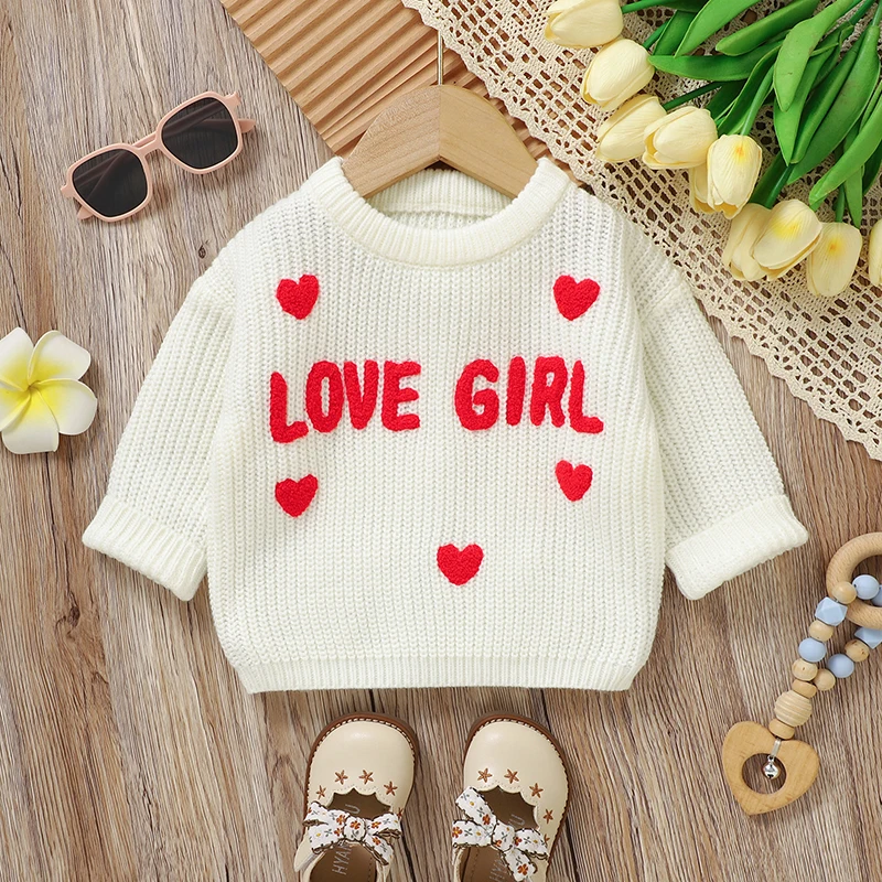

Baby Sweater Knit Newborn Chlidren Solid Clothes Long Sleeve Autumn Tops Infant Girls Pullover Fashion Embroidered Letter Loving