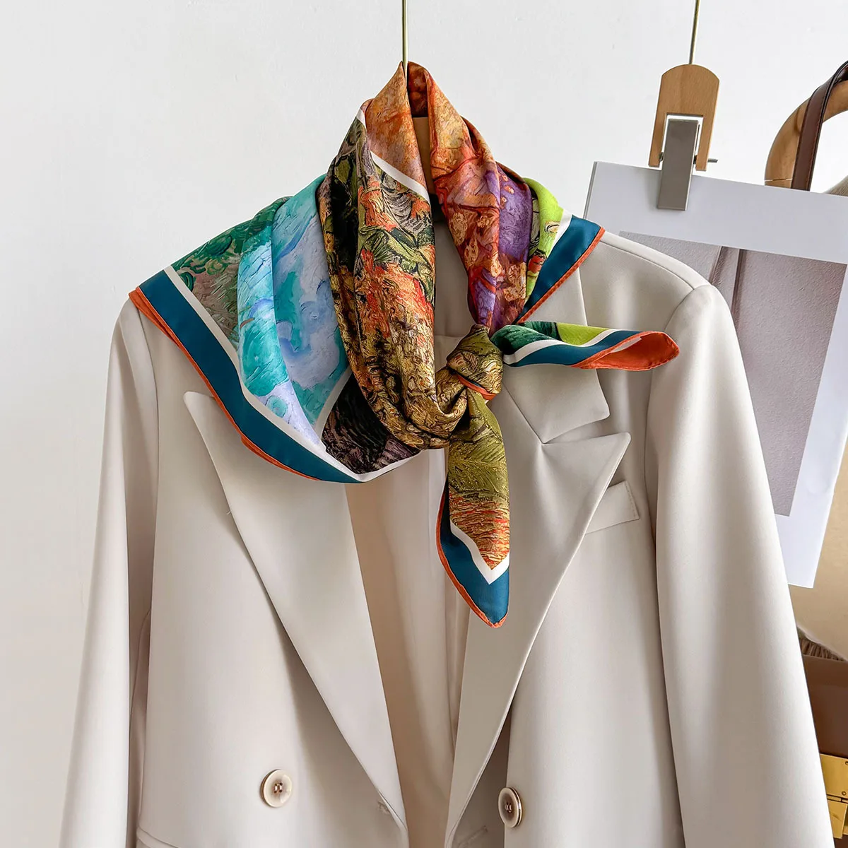 الوجهين طباعة وشاح فاخر تقليد الحرير ساحة وشاح المرأة منديل عصابات فولارد هيرباند رابطة عنق يلتف #1
