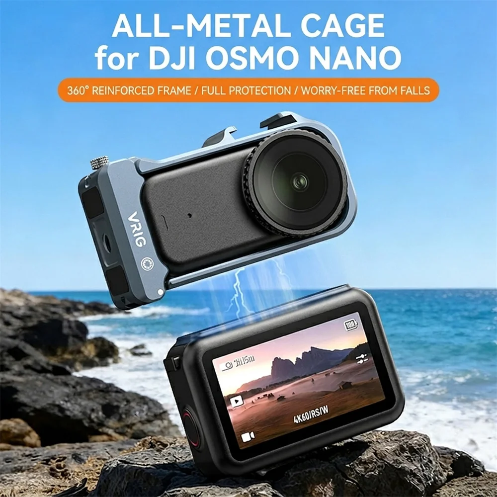 

VRIG GA-16 Алюминиевый магнитный кейдж для камеры DJI Osmo Nano Action с быстросъемным защитным корпусом и креплением Cold Shoe