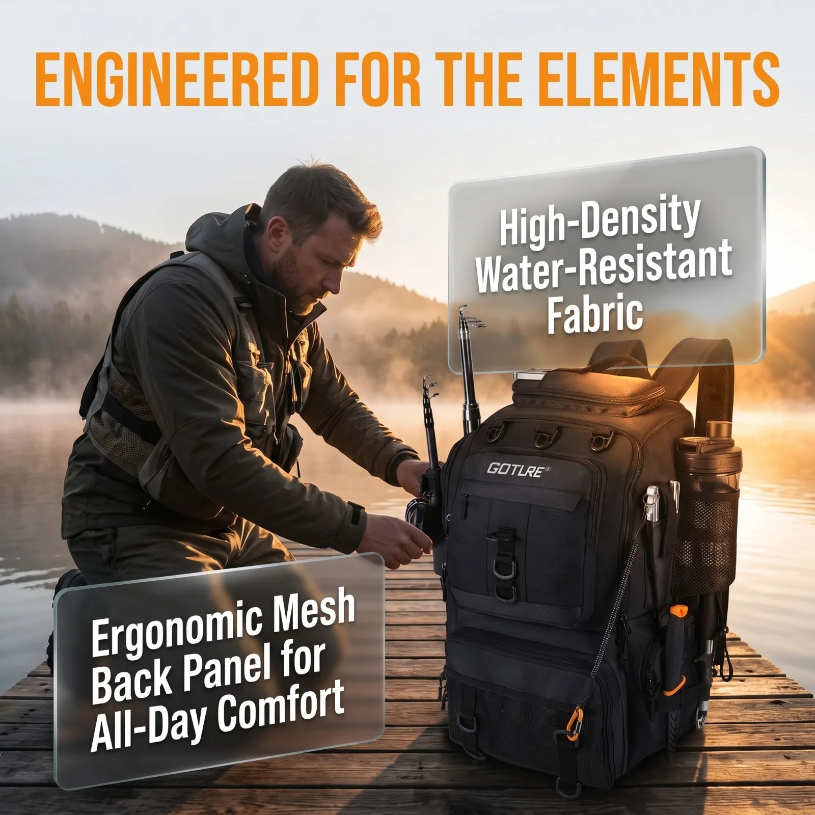 

Goture 40L Multifunctional Fishing Tackle Backpack 900D Oxford Waterproof with Insulated Cooler Cooler Rod Holder Rain Cover