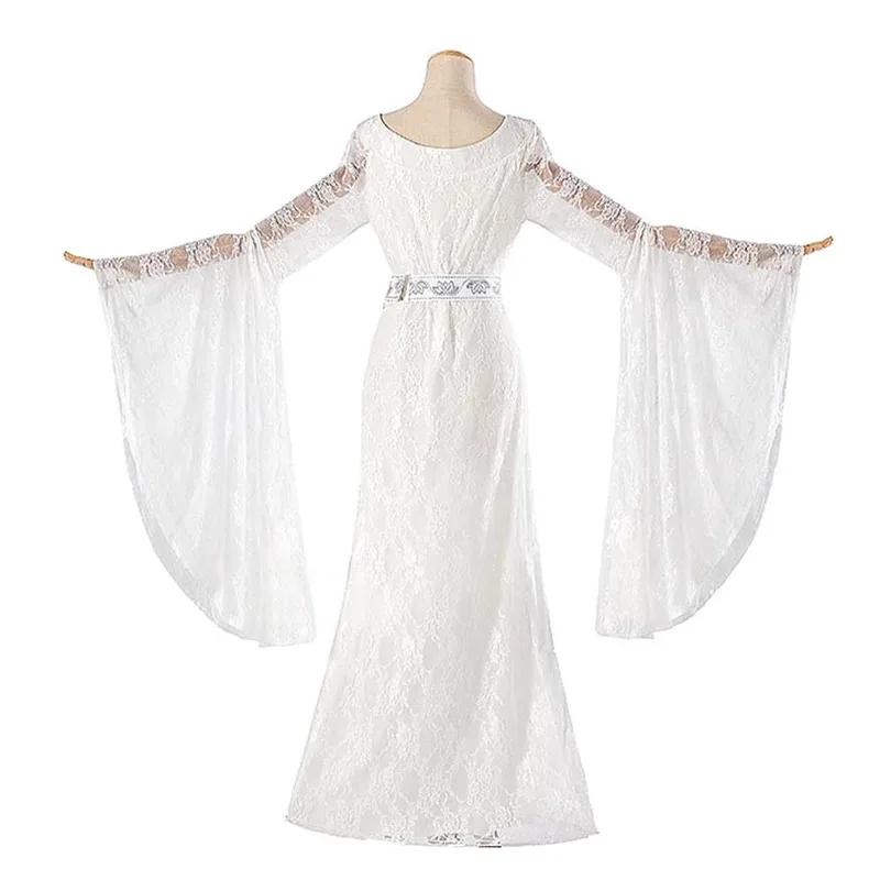 Disfraz de elfo reina Galadriel, Cosplay bordado, anillo de película mágica blanca, disfraz de mujer, juego de rol, vestido elegante, ropa de fiesta