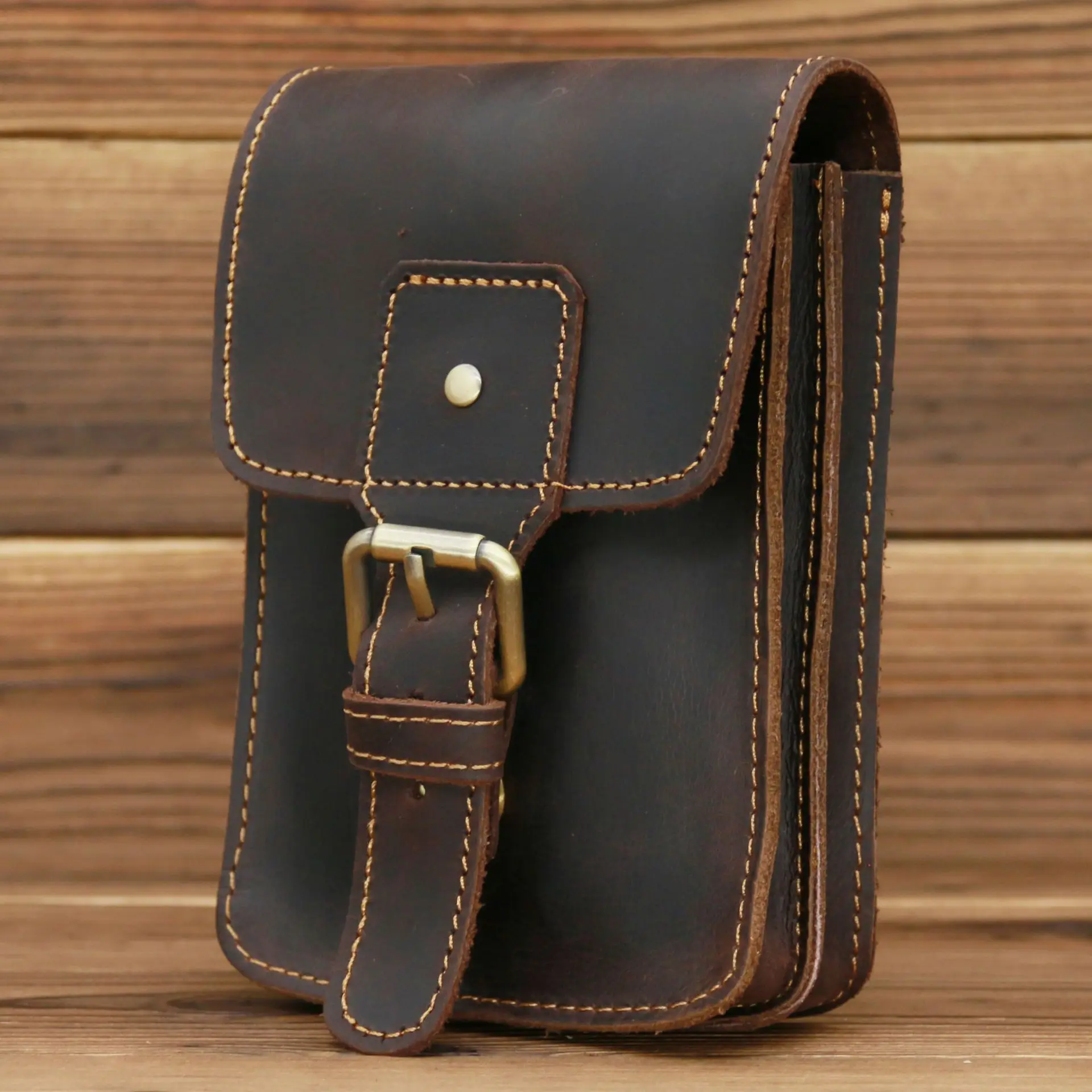 2034 Men's Genuine Leather Waist Packs Bag Phone Pouch Bags Men Handbag Bag Small Chest Shoulder Belt Bag Crossbody Leather B