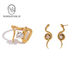 MamacitaSlay snake round zircon Rings Square Zircon Disc Snake earring   Jewelry set for women premium stainless steel jewelry