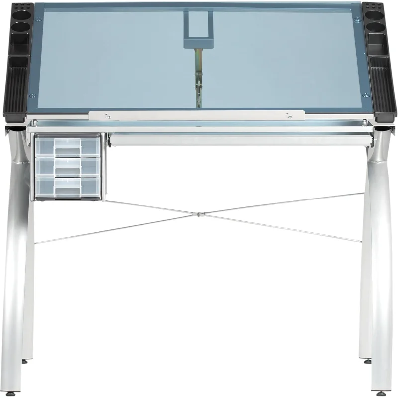 Futura Crafting, Drafting, Drawing Adjustable Top Hobby Table Writing Studio Art Desk with Drawers, 38''W x 24