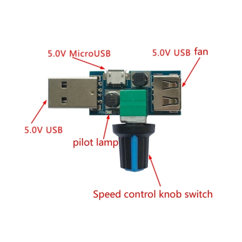 DN59 Hướng Dẫn Sử Dụng USB 4-12V 5W Bộ Điều Khiển Tốc Độ Quạt Công Tắc Điều Khiển Tốc Độ Cho Máy Tính CPU Quạt Có Thể Điều Chỉnh