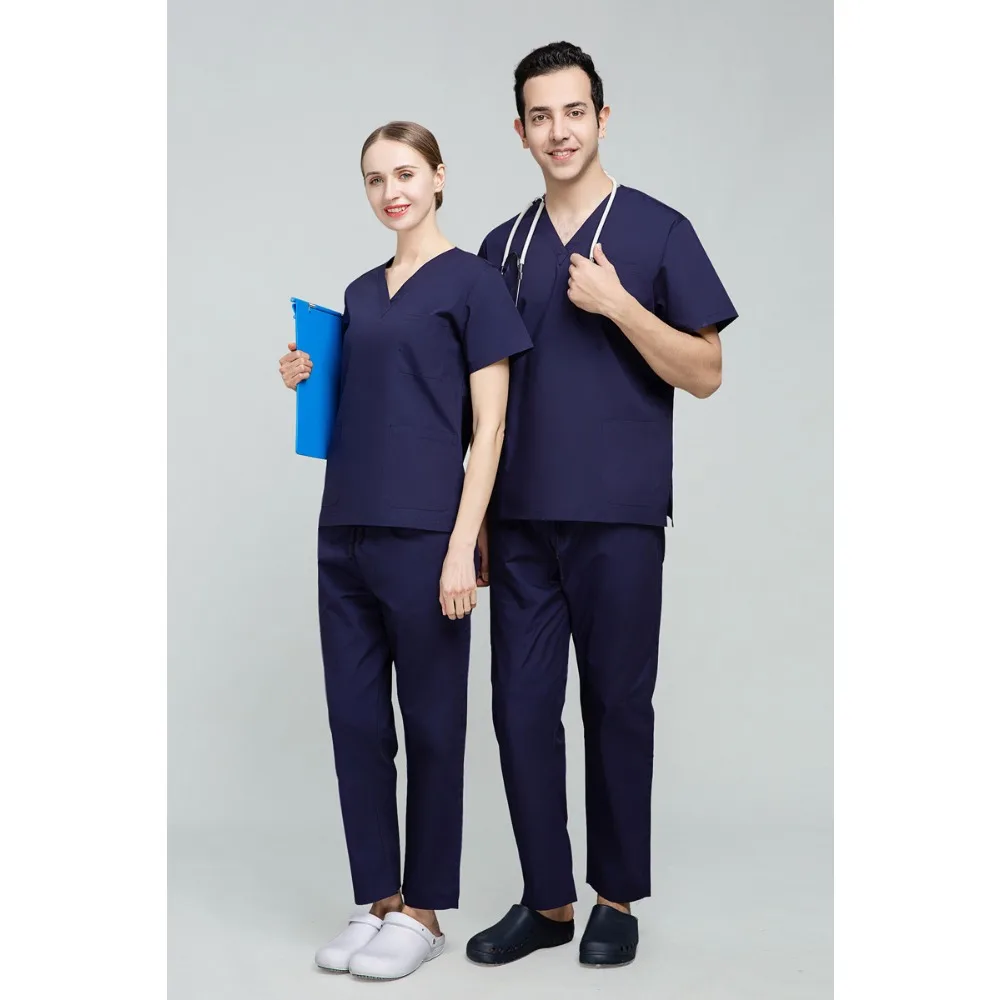 Medical Scrub Set, Short-Sleeve Top Drawstring Pants, Clinic Workwear for Doctors, Nurses Beauty Salon Staff, Pet Clinic Scrub
