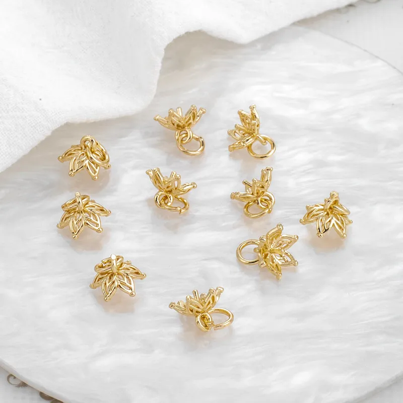 

14K Copper Gold-Plated Floral Half-Drilled Bead Cap Pin Pendant Base Outer Diameter 8mm DIY Handmade Jewelry Accessories