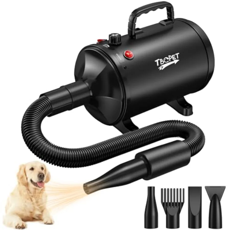 

High Velocity Dog Dryer 5.2HP/3800W Stepless Adjustable Speed Temperature Pet Grooming Blow Dryer with 4 Nozzles Black