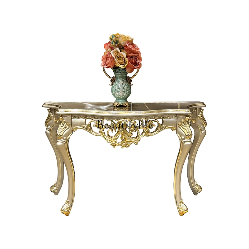 

French entrance table, European solid wood palace luxury carved entrance platform