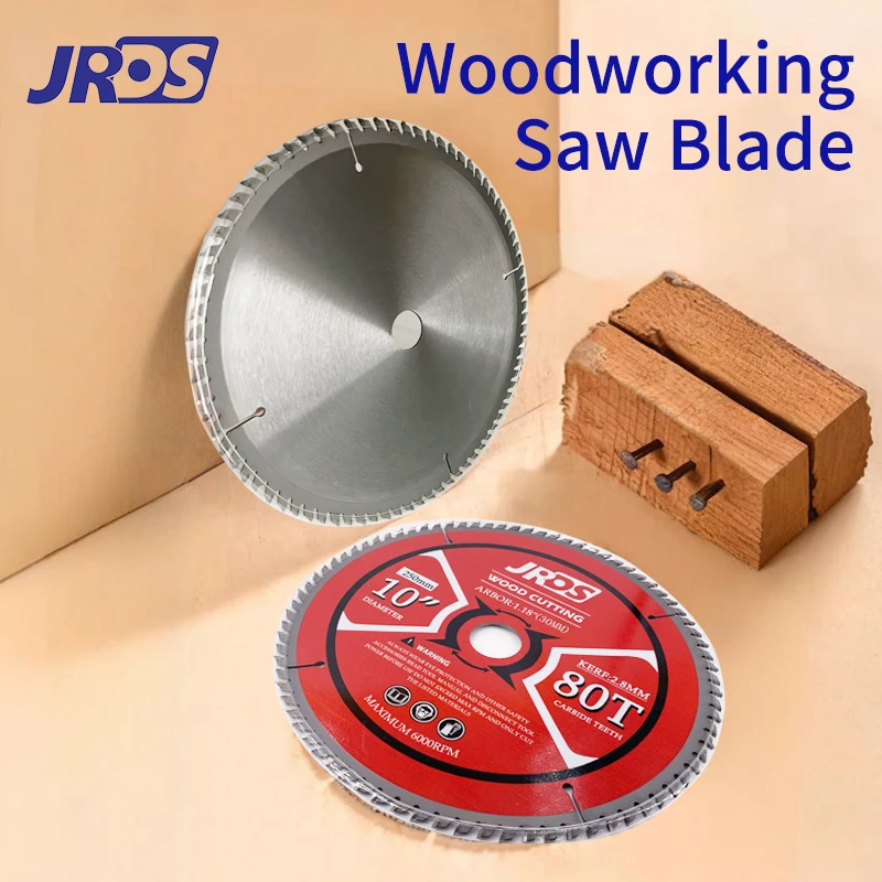 JRDS 목공용 TCT 원형 톱날 디스크 250mm 직경 25.4/30mm 내경 80T 목재 절단 공구