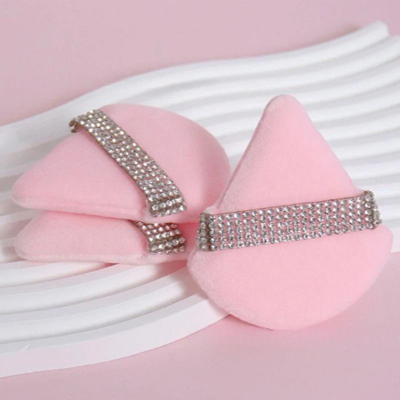 Esponja de esponja de polvo de diamante de terciopelo suave, esponjas de cosméticos triangulares portátiles para maquillaje Facial, herramientas de maquillaje de belleza para mujer