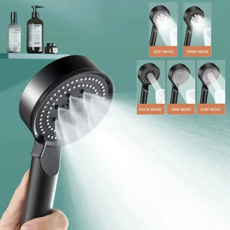 Booster Shower Head 5 Modes Household Adjustable High Pressure Water Massage Shower Head Handheld Spray Shower Bathroom Supplies