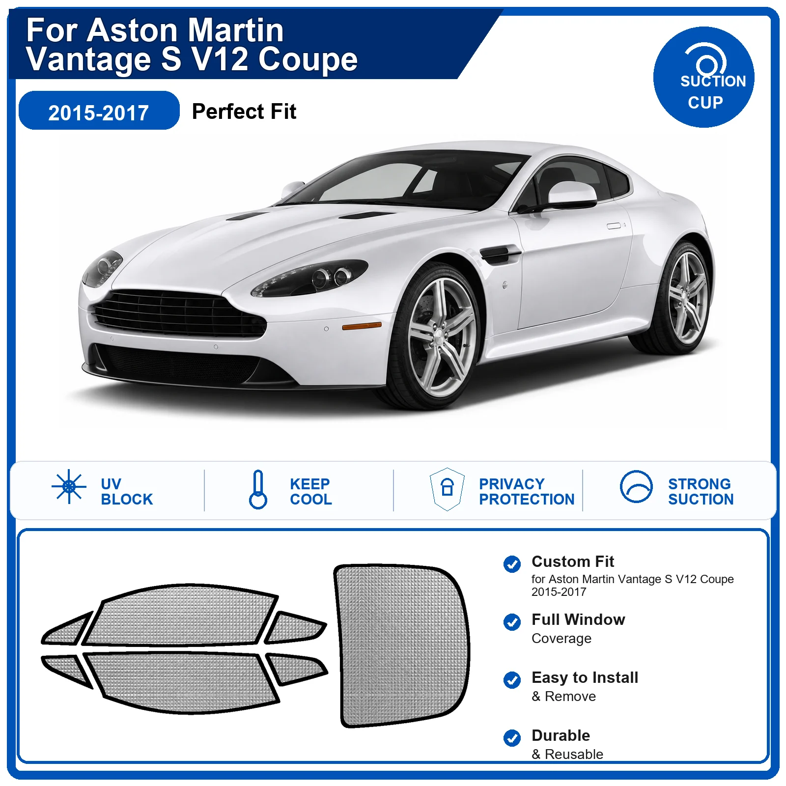 For Aston Martin Vantage S V12 Coupe 2015-2017 Custom Full Set Windshield Sun Shade Aluminum Foil Heat Insulation Anti UV Foldab