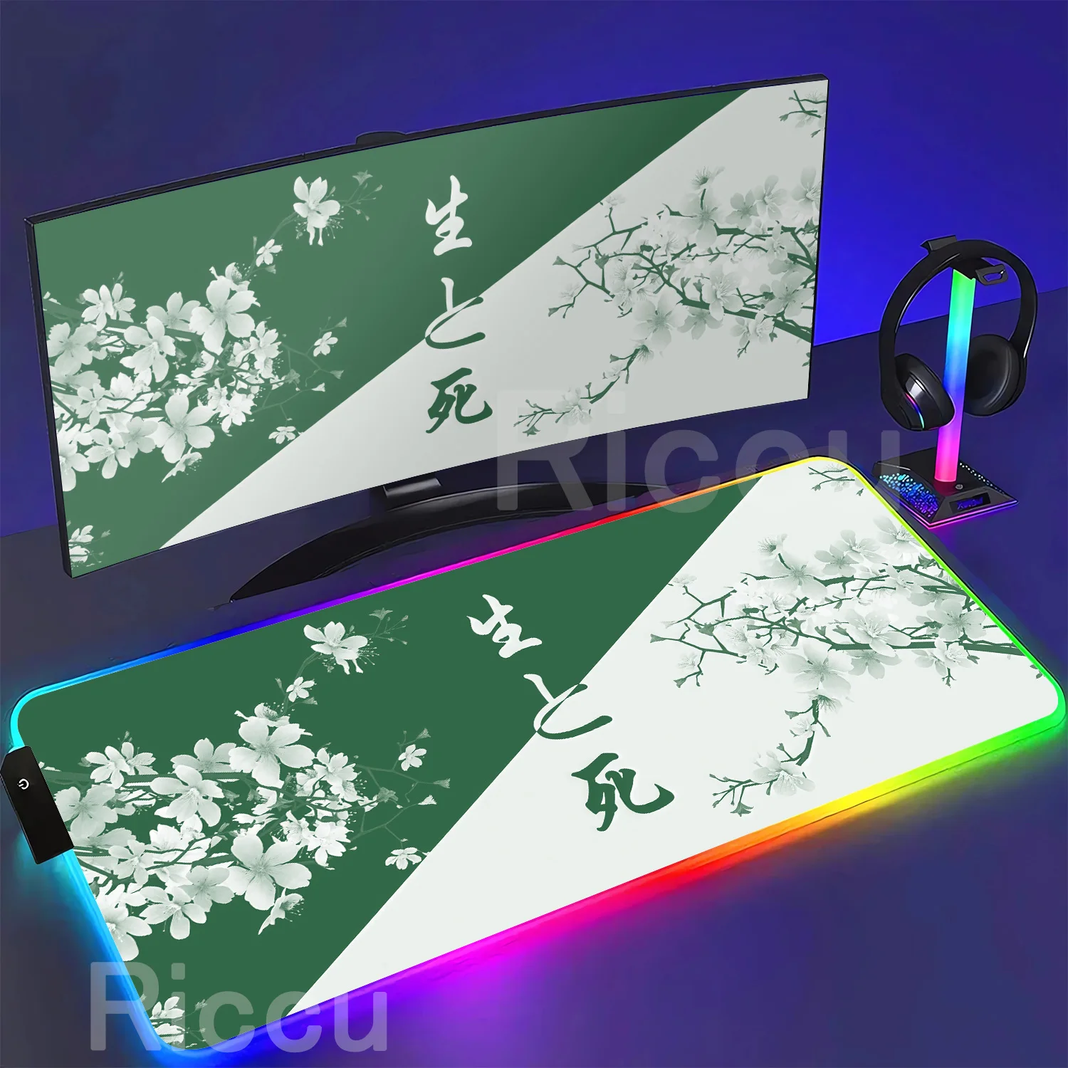 RGB Mousepad Life and Death Cherry Blossom Mouse Pad Gamer Keyboard LED Computer Mousepad Keyboards Accessories Gaming Desk Mat