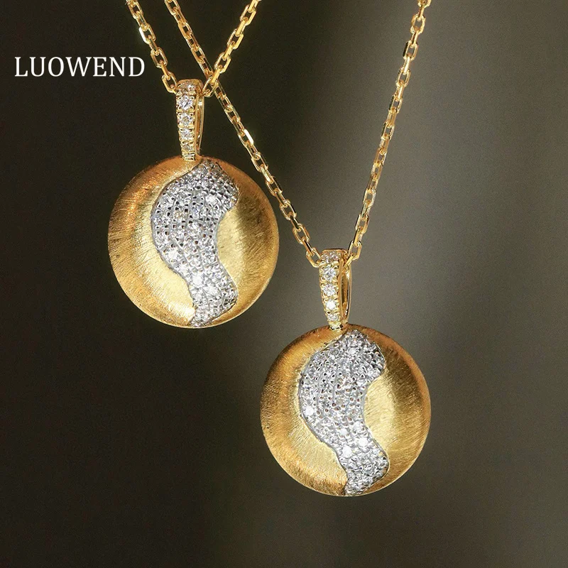 

LUOWEND 100% ожерелье из желтого золота 18 карат в винтажном стиле, ожерелье с подвеской из настоящего натурального бриллианта для женщин, высокие свадебные украшения