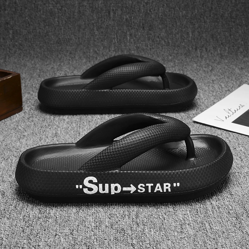 Nieuwe 4.0Cm Slippers Modieuze Mannen Patterm Thong Slides Eva Dikke Zolen Slippers Antislip Strand Schoenen Thuis indoor Slippers