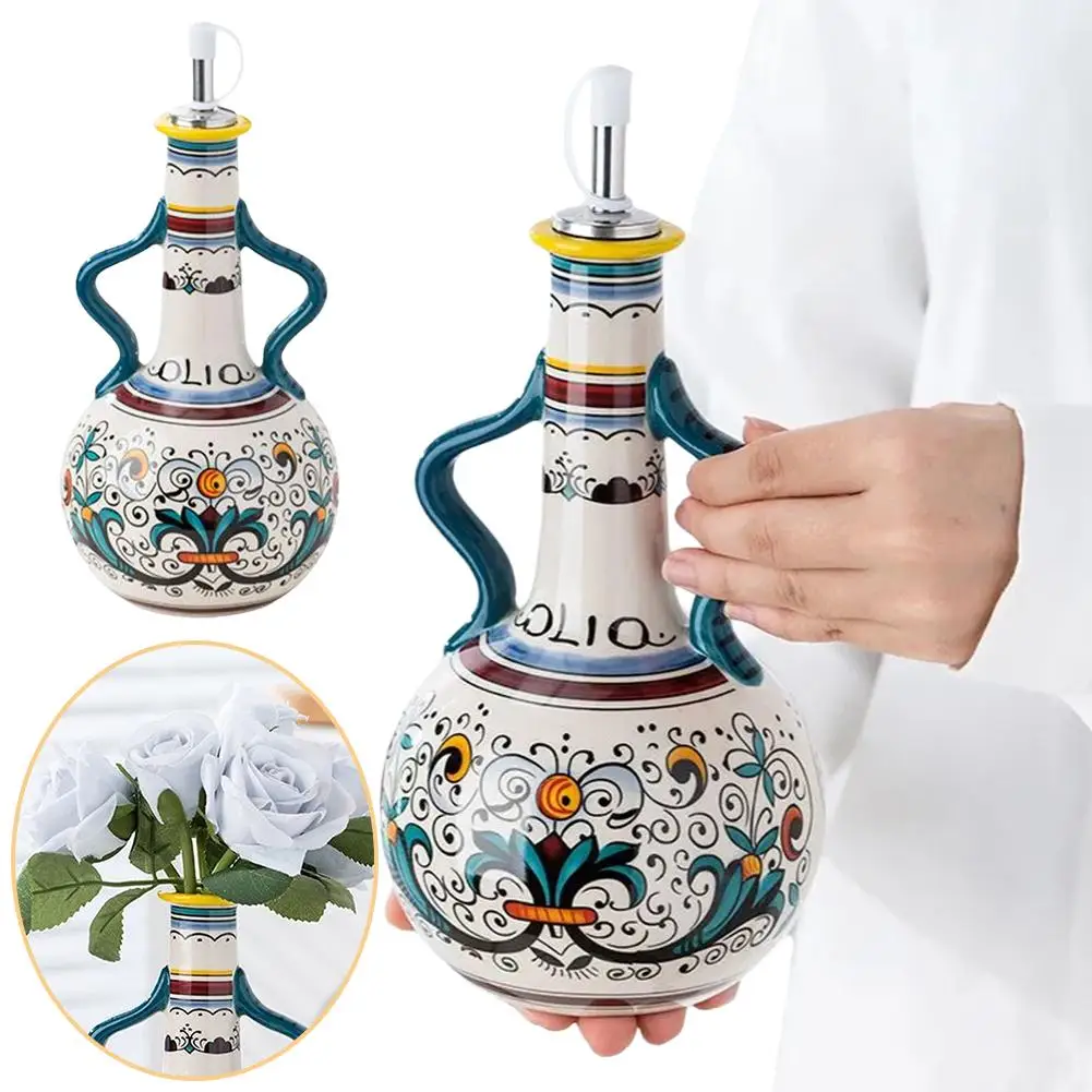 

Dual Ear Ceramic Olive Oil Bottle Soy Sauce Vinegar Seasoning Multifunctional Bottle Accessories Kitchen Kitchen Drainage Y7S3