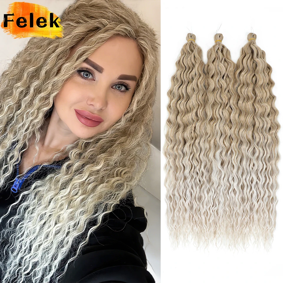 Ombre gris púrpura Ariel rizos onda de agua Twist Crochet pelo 5 uds sintético suelto onda profunda extensiones de cabello trenzado Afro rizos