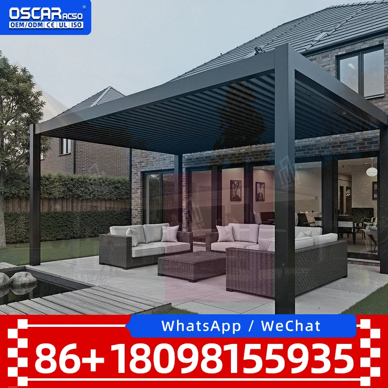 Outdoor Waterproof Electric Opening Louver Roof System for Patio Deck with Arches and Pergolas in Backyard Garden Balcony pergol