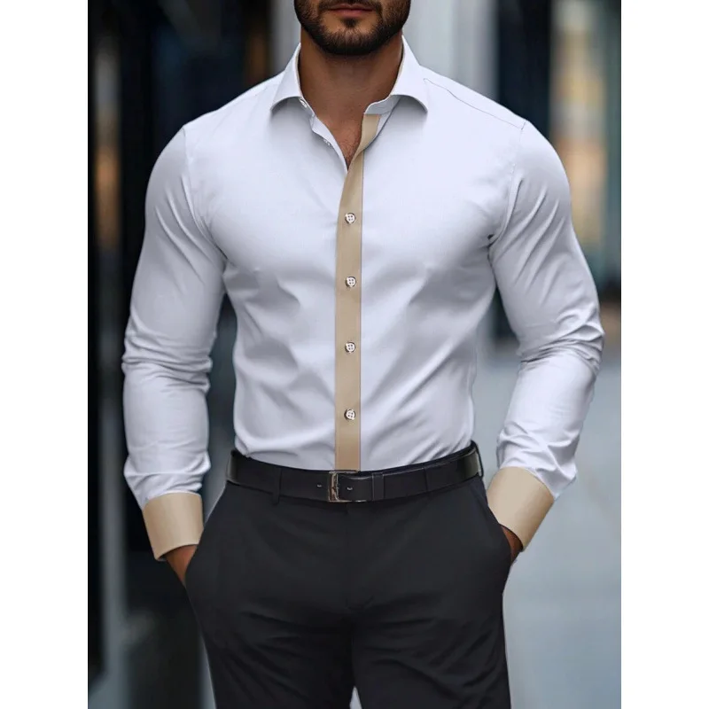 

Men's Satin Color Block Shirt Patchwork Men's Shirt Fashionable Non-deformable Spring Season Clothing