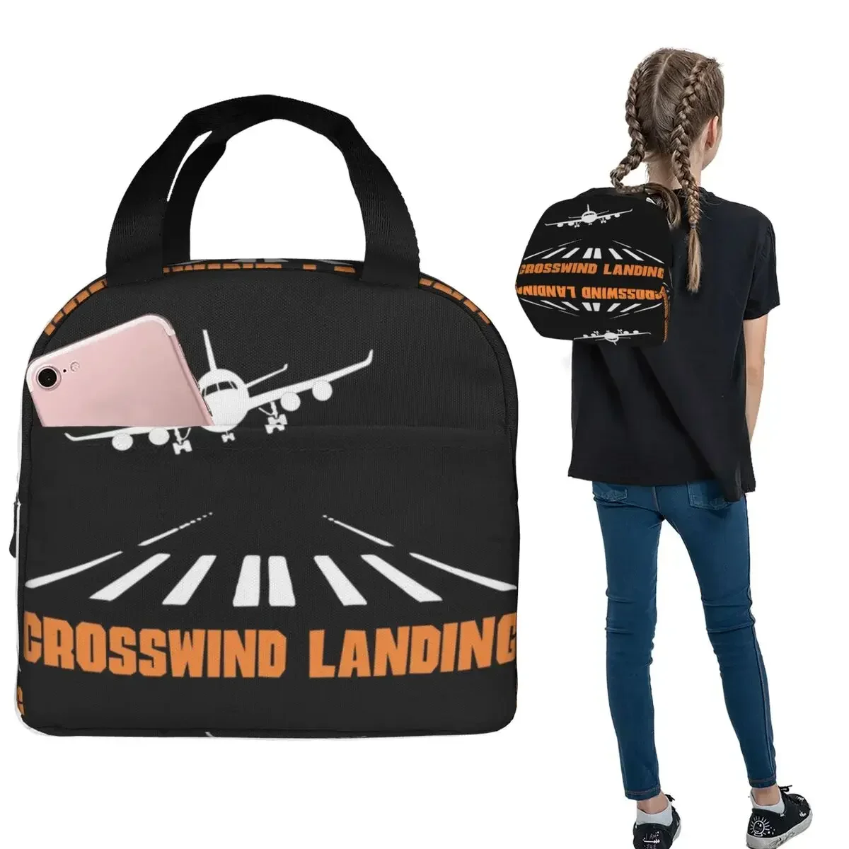 Airplane Crosswind Landing Insulated Lunch Bag for Women Kids Portable Food Boxes Thermal Lunch Box Tote