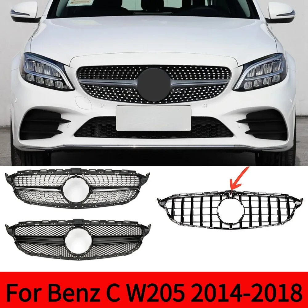 

Front Bumper Grille Racing Grill Diamond Style For Mercedes Benz C W205 C205 S205 2015-2018 C180 C200 C250 C260 C300 Mesh