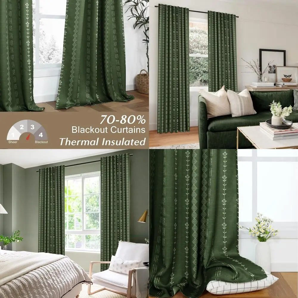

Olive Green Bohemian Tropical Curtains, 96 Long for Summer Heat Blockage in Living Room & Bedroom