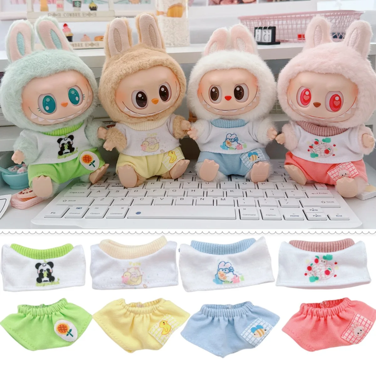 

Летний крутой комплект без рукавов Labubu Ropa для Labubu 3,0 15-17 см, аксессуары для кукол, комплект рубашек ярких цветов