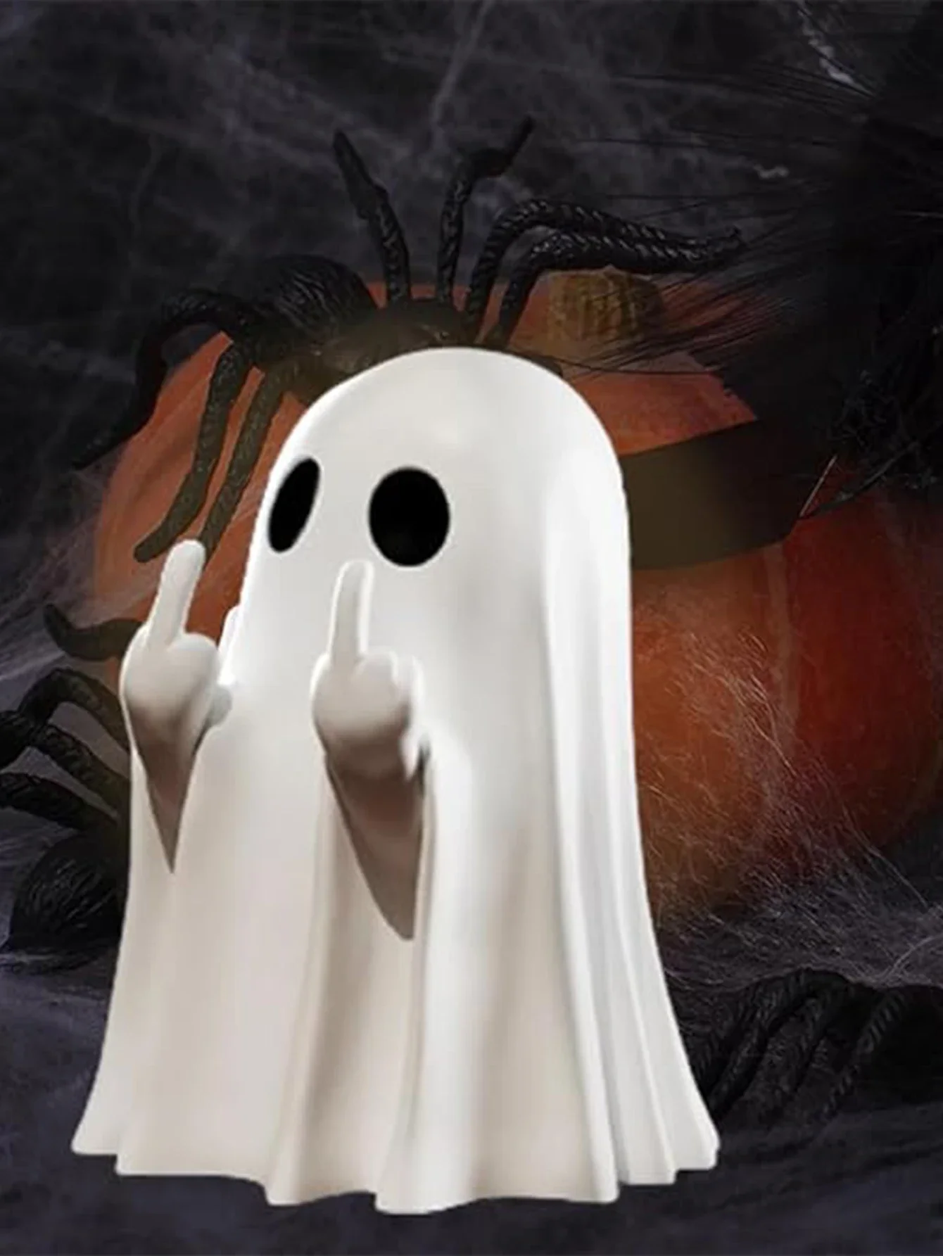 Niedliche Geisterstatue mit Mittelfinger, kleine, gruselige Geisterfiguren für Halloween, Heimdekoration, Couchtisch-Ornament, Regaldekoration – Detail 1
