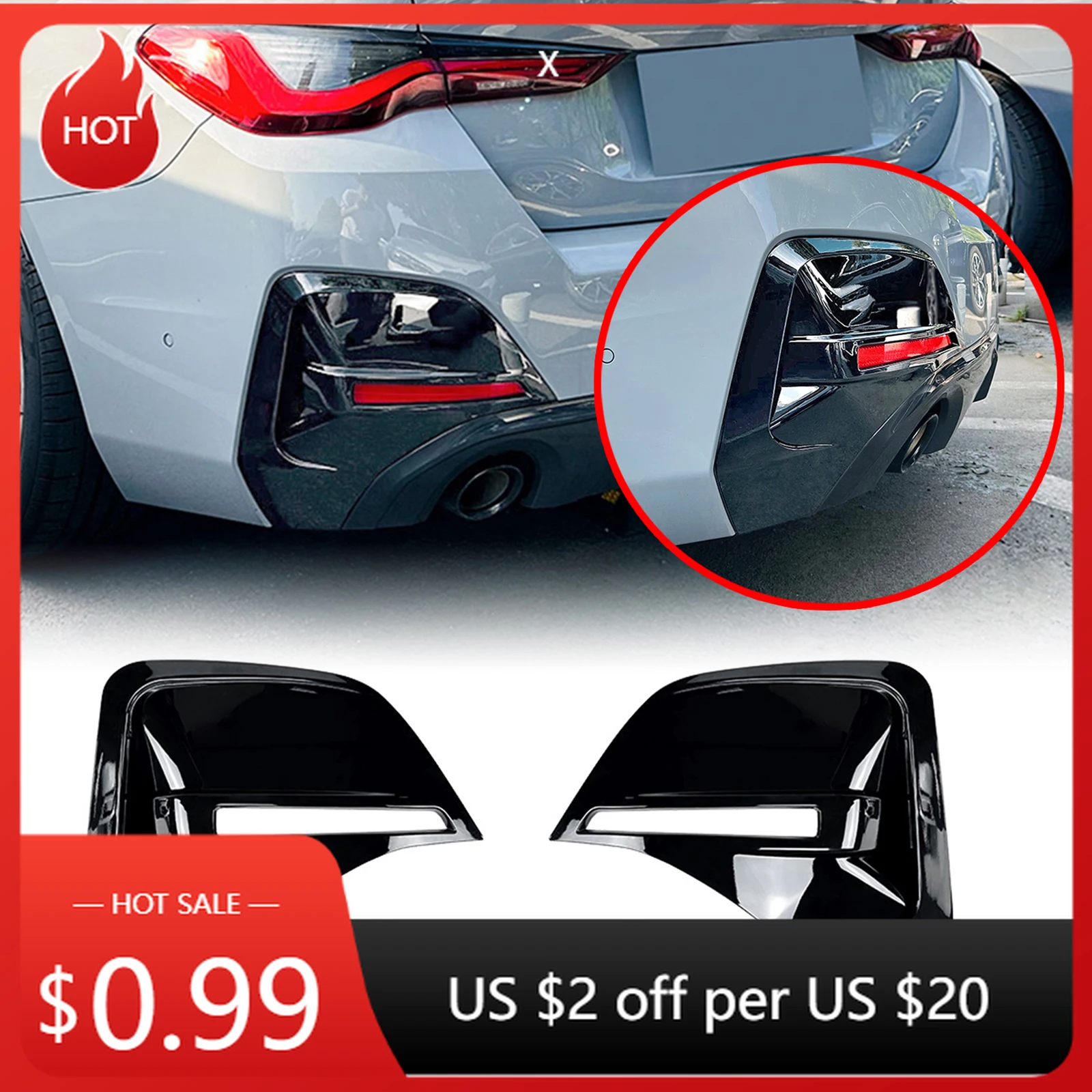 

For BMW 4 Series i4 G26 M Sport 2020-2024 Rear Bumper Side Air Vent Trim Cover Boot Tail Fog Light Frame Spoiler Prot Body Kits