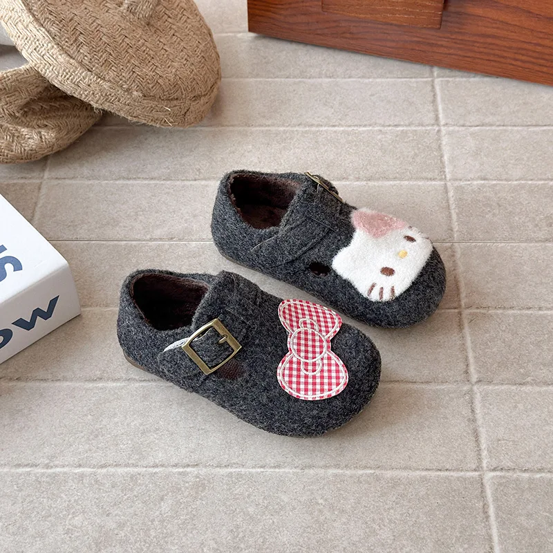 أحذية كاجوال للأطفال من جلد البولي يوريثان الكرتوني أحذية ربيعية للفتيات مضادة للانزلاق ​ قاعدة فيلكرو ناعمة ​ بني ​ حذاء رمادي مقاس 23-35