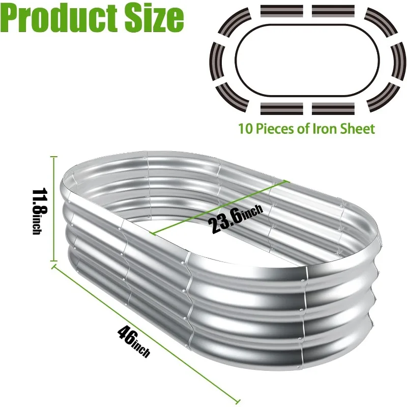 Galvanized Raised Garden Bed Outdoor, 2 Pcs 4x2x1ft Oval Metal Planter Box for Planting Plants Vegetables, Silver