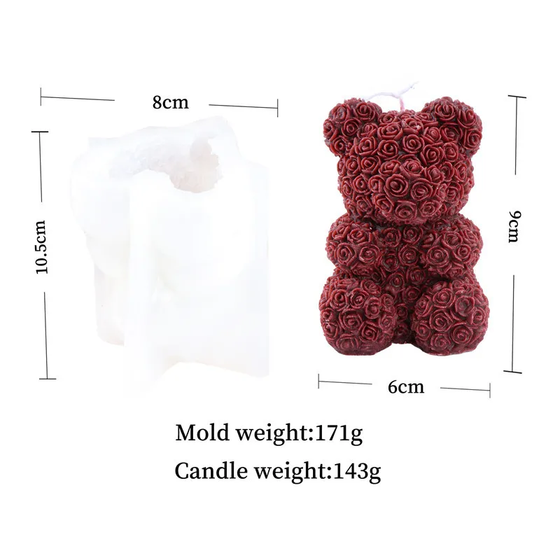 3D Valentine\'s Day Love Rose Bear Candle Silicone Mold DIY Silicone Woman Kissing Figurine Wedding Craft Gifts Deco